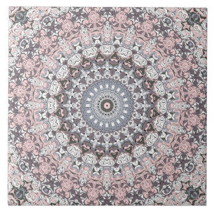 Pink Gray and White Mandala Pattern Ceramic Tile