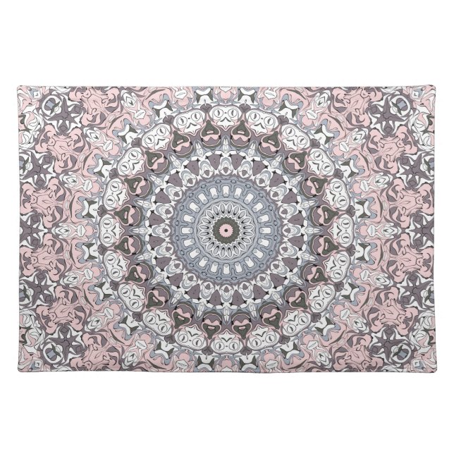 Pink Gray and White Mandala Pattern Cloth Placemat (Front)