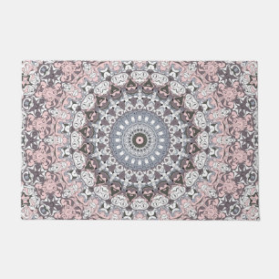 Pink Gray and White Mandala Pattern Doormat