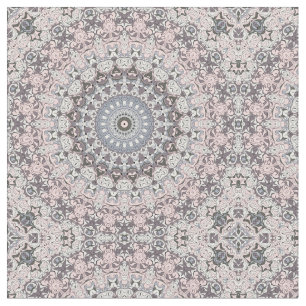 Pink Gray and White Mandala Pattern Fabric