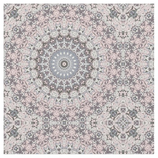 Pink Gray and White Mandala Pattern Fabric