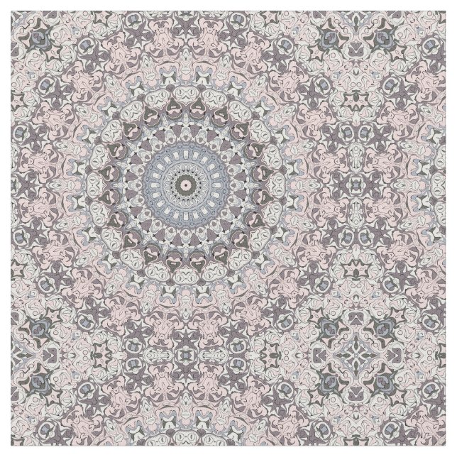 Pink Gray and White Mandala Pattern Fabric (Close Up)