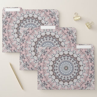 Pink Gray and White Mandala Pattern File Folder