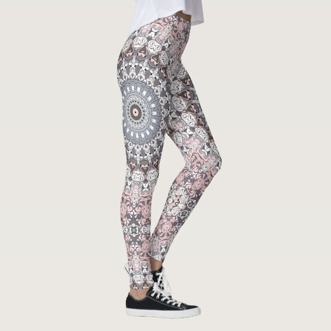 Pink Gray and White Mandala Pattern Leggings (Right)