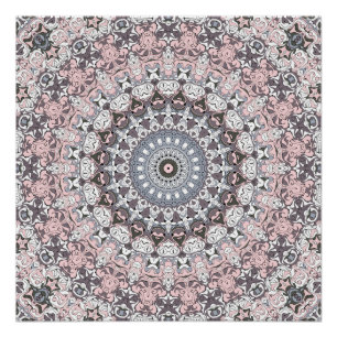 Pink Gray and White Mandala Pattern Poster