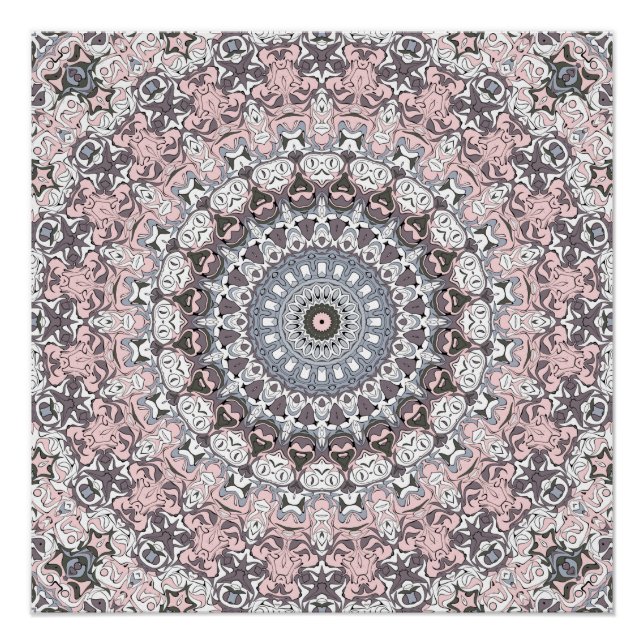 Pink Gray and White Mandala Pattern Poster (Front)