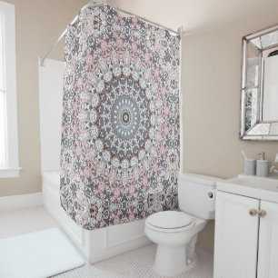 Pink Gray and White Mandala Pattern Shower Curtain