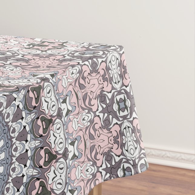 Pink Gray and White Mandala Pattern Tablecloth (In Situ)