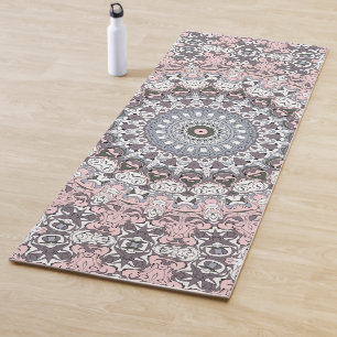 Pink Gray and White Mandala Pattern Yoga Mat