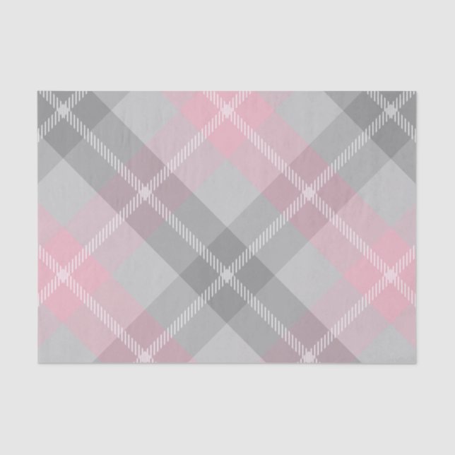 pink gray and white plaid tissue paper (Front)