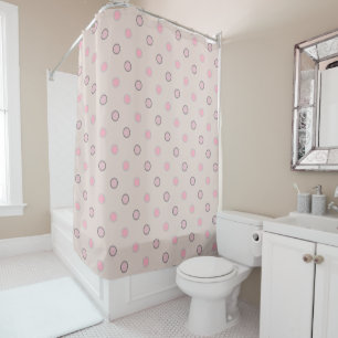 Pink, gray and white shower curtain