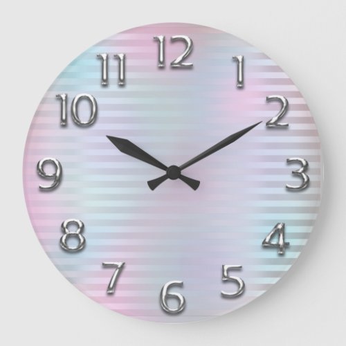 Pink Gray Arabic Number Strokes  Blue Holograph Large Clock