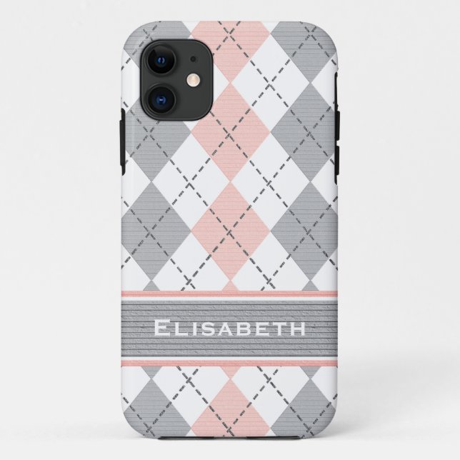 Pink Gray Argyle Preppy Case-Mate iPhone Case (Back)