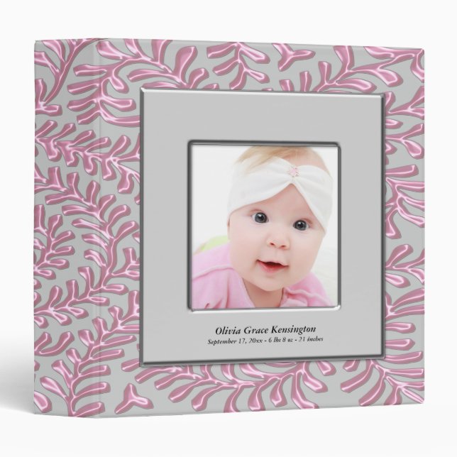 Pink Gray Baby Girl Photo 3 Ring Binder (Front/Spine)