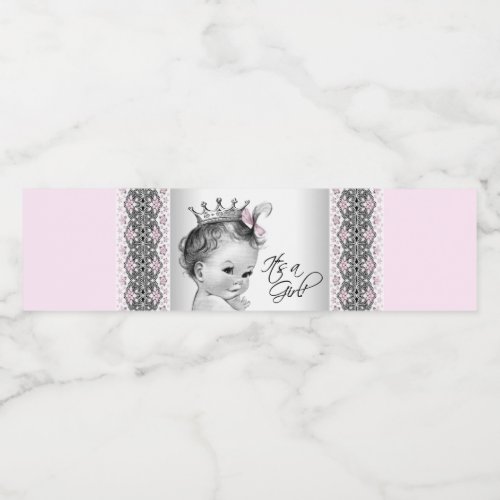 Pink Gray Baby Girl Water Bottle Labels