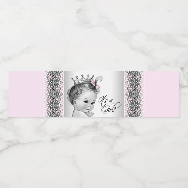 Pink Gray Baby Girl Water Bottle Labels (Single Label)