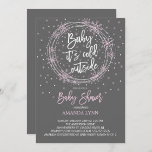 Pink Gray Baby It's Cold Outside Baby Shower Invitation