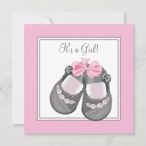 Pink Gray Baby Shoes Pink Gray Baby Girl Shower Invitation