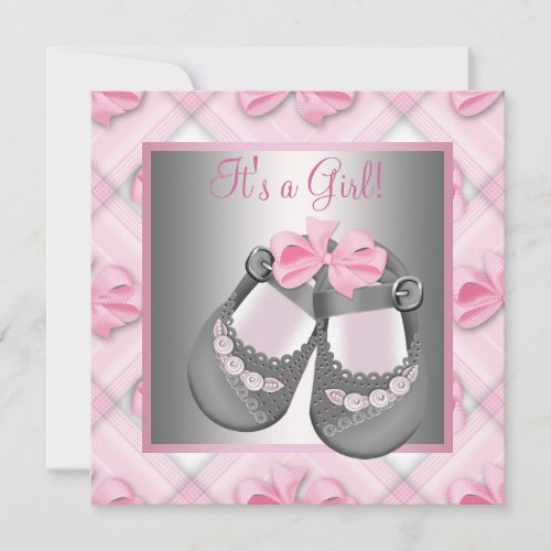 Pink Gray Baby Shoes Pink Gray Baby Girl Shower Invitation