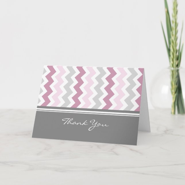 Pink Gray Baby Shower Hostess Thank You Card (Front)