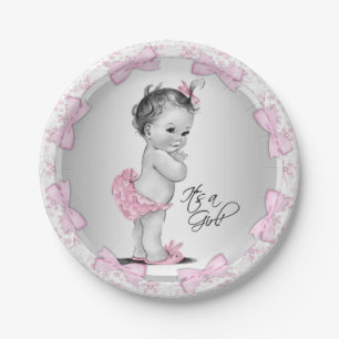 Pink Gray Baby Shower Paper Plates