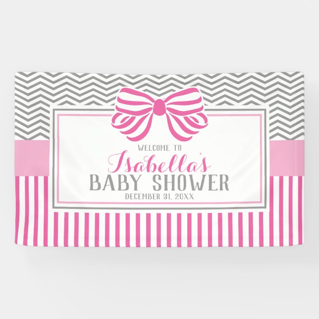 Pink & Gray Baby Shower Party Banner (Horizontal)