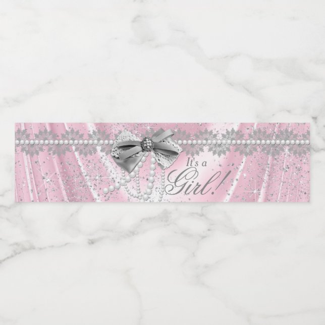 Pink Gray Baby Shower Water Bottle Labels (Single Label)