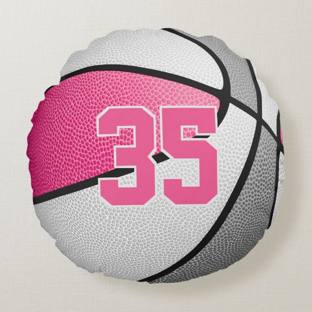 pink gray basketball girl sports room  round pillow (Front)