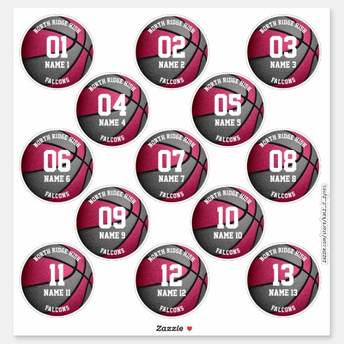 pink gray basketball players names 3 inch stickers