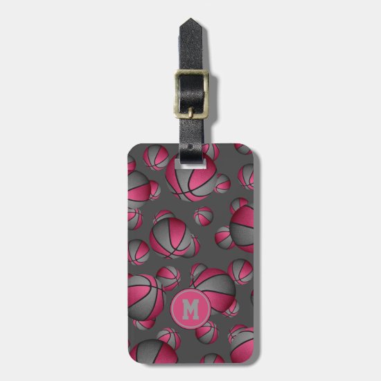 pink gray basketball travel team sports pattern luggage tag