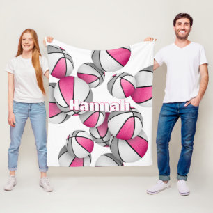 pink gray basketballs girls sports room decor fleece blanket