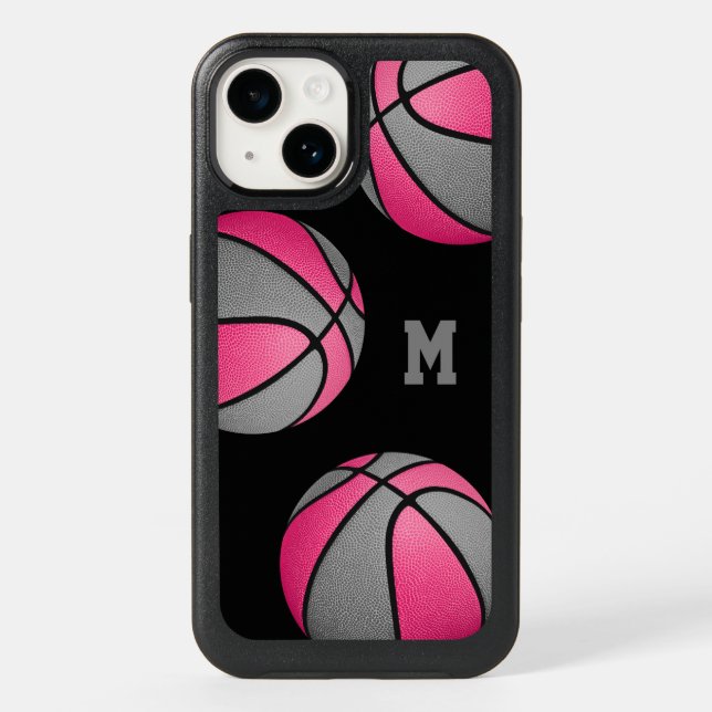 Pink gray basketballs monogrammed otterbox iPhone case (Back)