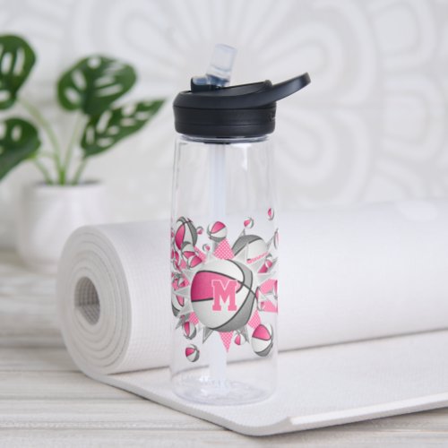 pink gray basketballs stars personalized water bottle