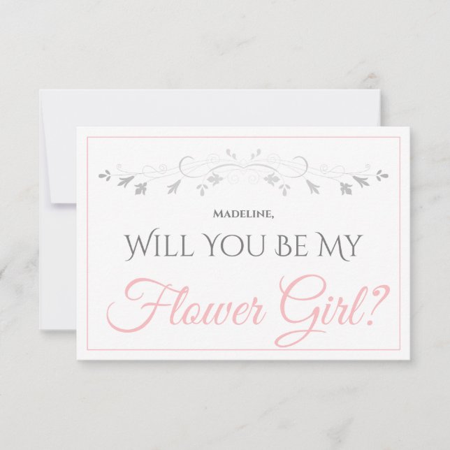 Pink & Gray Be My Flower Girl Card (Front)