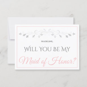 Pink & Gray Be My Maid of Honor Card