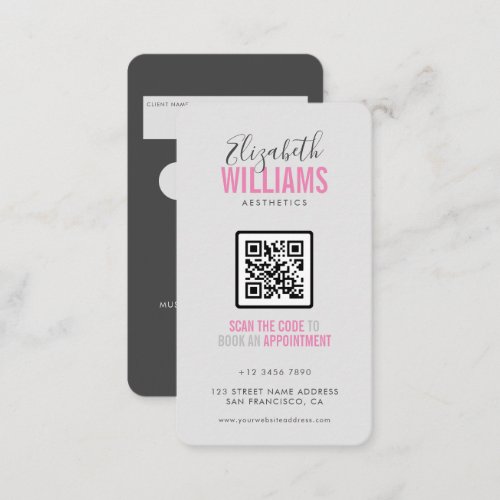 Pink Gray Beauty Salon QR Code Loyalty  Business Card