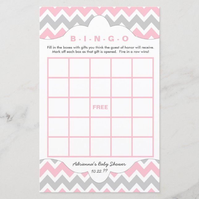 Pink Gray Bingo purse girl baby shower games (Front)