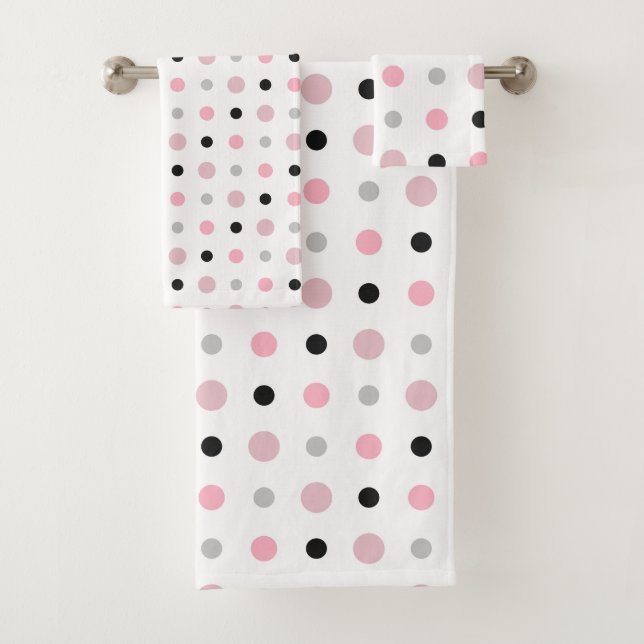 Pink, gray, black and white bath towel set (Insitu)