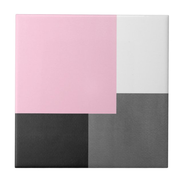 Pink Gray Black and White Geometric Block Ceramic Tile (Front)