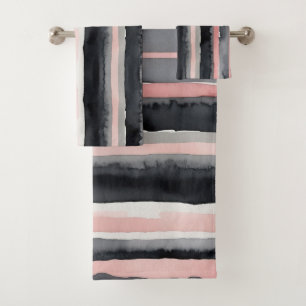 pink gray black and white stripes bath towel set