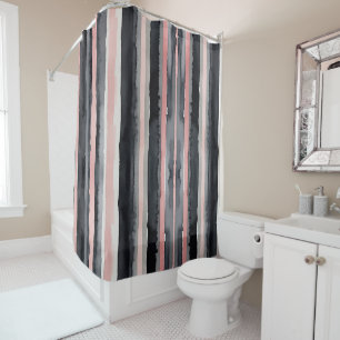 pink gray black and white stripes shower curtain
