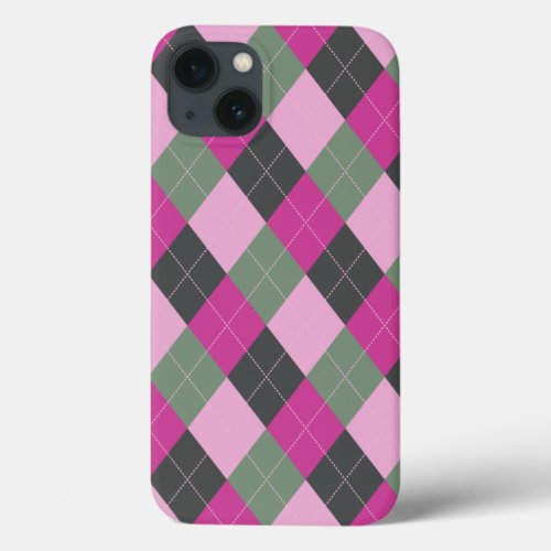 Pink Gray  Black Argyle iPhone 13 Case