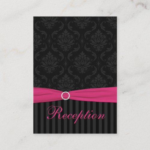 Pink, Gray, Black Damask Striped Enclosure Card Business Card