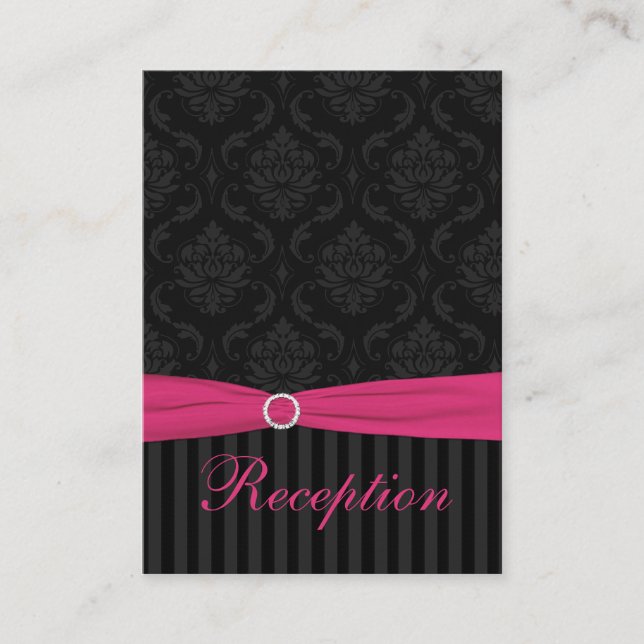 Pink, Gray, Black Damask Striped Enclosure Card (Front)