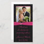 Pink Gray Black Damask Striped Wedding Photo Card (Front/Back)