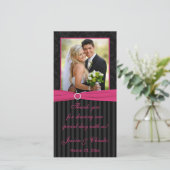 Pink Gray Black Damask Striped Wedding Photo Card (Standing Front)