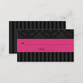 Pink Gray Black Damask Stripes Place Card (Front/Back)