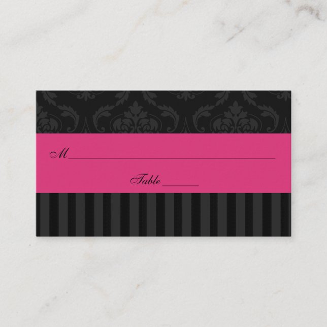 Pink Gray Black Damask Stripes Place Card (Front)