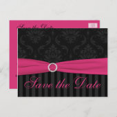 Pink Gray Black Damask Stripes Save The Date Card (Front/Back)