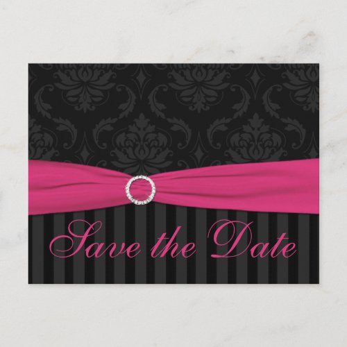 Pink Gray Black Damask Stripes Save The Date Card